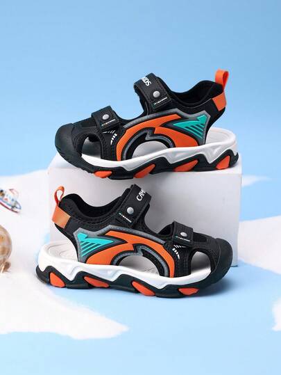 Kids Sandals, New Boys Girls Summer Sandals, Back To School Campus Style Beach Shoes, Non-Slip Sole, Breathable, Lightweight, Hook And Loop Design, Suitable For Outdoor, Playground, Pool, Toe Protection