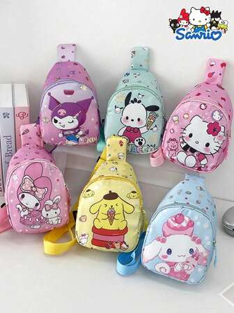Sanrio 1pc Hello Kitty Crossbody Bag For Kids, Children Backpack, Chest Bag, Solid Color Cartoon Print Handbag, Boys/Girls Kindergarten Shoulder Bag
