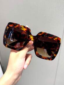 1 Pair Women's Square Wide-Brim Colorblock Fashion Glasses, Fashionable For Runway, Street Style, Beach, Party - Multicolor - View 12