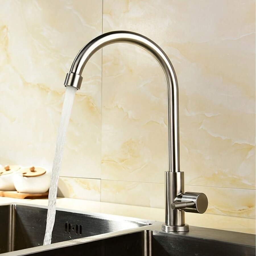 Cold Water Kitchen Sink Faucet, Single Cold Kitchen Faucet, 360° Rotation, Single Handle, SUS304 Stainless Steel