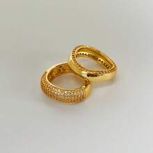 VKHK 2pcs/Set Luxurious Gold-Plated Copper Cubic Zirconia Decorated Ring Set, Suitable For Women Wedding Wear And Gifts - 2-piece Diamond Ring Set - View 5