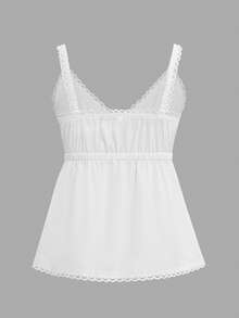 阳光少女风夏季女士Y2K性感休闲度假蕾丝拼接V领白色吊带衫 - 白色 - 查看 4