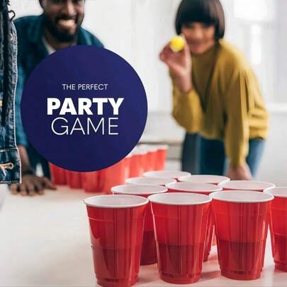 Party Beer Pong Game Set, Includes 22 Reusable Plastic Party Cups And 22 Ping Pong Balls - Suitable For Adult Indoor/Outdoor Drinking Games, Can Be Used On Tabletop, Floor, Pool, Yard, Party, Wedding, Birthday, Valentine's Day, Board Game, Camping, Pool Party, Family Games, Couples And Men's Gift, Toss Toys (Ball Color Random)