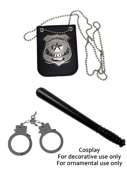 服装配饰套装、男士服装道具、女士服装道具、徽章、警棍、手铐、服装套装、角色扮演道具、角色扮演警棍、角色扮演手铐、动漫展、活动、舞台服装、派对、聚会、服装、派对装饰、情人节、个性化服装、性感服装、活动配饰套装、适合日常穿着、夏季、夏季海滩、度假、派对、海滩