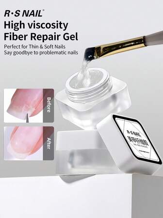 RS NAIL Esmalte de uñas de gel de base de goma de fibra RSNAIL, gel reparador de uñas transparente, gel constructor de extensión de uñas, fortalecedor de uñas para uñas rotas y delgadas, adecuado para manicura casera DIY y salón UV/LED