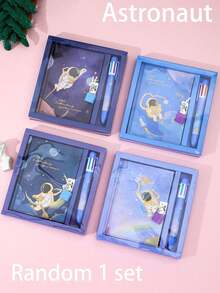 Cartoon Character Lockable Notebook Set, Cute Girl Series, Lock And Key, Stationery Organizer Box, School Supplies, Diary/Journal, Pen Holder