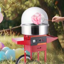 Máquina eléctrica para hacer algodón de azúcar con carrito, 1000 W, comercial, con tapa, recipiente de acero inoxidable, cuchara para azúcar y cajón, perfecta para el hogar, cumpleaños de niños, fiestas familiares, color rojo - Rojo - Ver 8