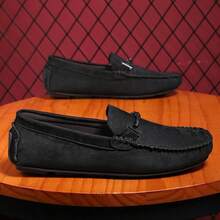 Men's Slip-On Loafers, Lightweight Handmade Stitching Solid Color Moccasins, Men's Casual Fabric Rubber Sole - Black - View 2