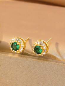 1 par/2 piezas de pendientes de mujer, con circonita verde incrustada, elegantes y con estilo para uso diario, reuniones y fiestas - Multicolor - Ver 5