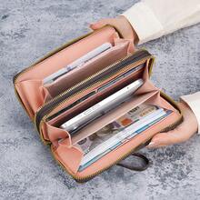 Bolsa para teléfonoóvil de doble capa con doble cremallera, cartera de gran capacidad - Caqui - Ver 8