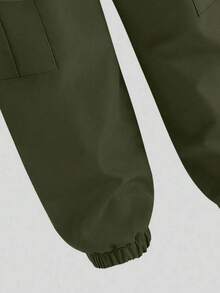 2件套卡通恐龙印花短袖T恤和工装裤休闲套装，适合小男孩 - 軍綠色 - 查看 5
