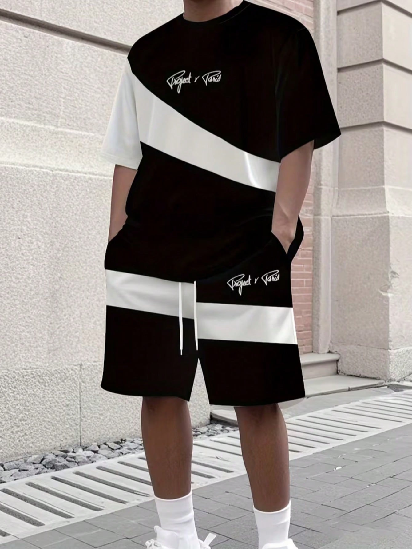 مجموعة رجالية كاجوال: تي شيرت مطبوع ثلاثي الأبعاد...