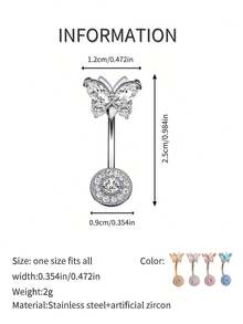 1入歐美風格刺青珠寶蝴蝶和鑽石肚環,適用於女士派對、舞蹈、比賽或日常佩戴