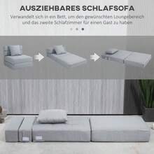 HOMCOM 2-In-1 Folding Sofa Bed With Bed Function, Load Capacity Up To 100 Kg, Extra Bed For Living Room And Bedroom - Grey - View 4