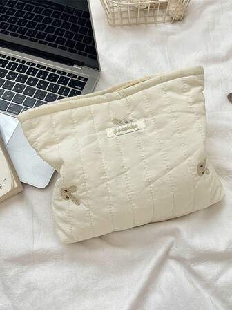 Broderad söt kaninväska, quiltad mjuk förvaringspåse, kosmetikaväska med stor kapacitet, papperspåse för studenter