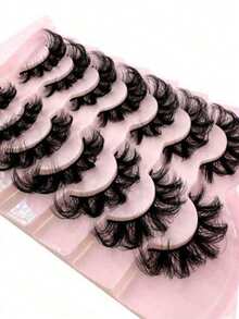 7 Pairs Russian Style Thick Classic Cat Eye Faux Mink Eyelashes, Natural DD Curly & Fluffy False Lashes, Criss-Cross Lengthening & Volumizing Synthetic Mink Lashes, Create Natural Makeup Look - Black - View 8