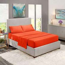 Hotel Luxury Microfiber Bed Sheets Set, 4-Piece Collection, Double Brushed, Orange - Naranja - Ver 2