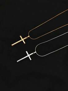 1pc French Fashion 18K Gold Plated Stainless Steel Hydraulic Cross Pendant Necklace, Unique Luxury Design, Versatile Accessory