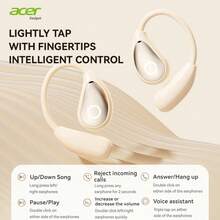 Acer OHR515 蓝牙耳机，带显示屏的耳挂式设计，充电盒，立体声无线耳机，降噪，低延迟，适合学习、商务、运动、骑行等场合佩戴，兼容智能手机、平板电脑、笔记本电脑，推荐的圣诞节和情人节礼物 - 米色 - 查看 11