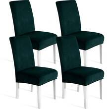 4-Piece Velvet Back Chair Cover, Universal Chair Cover, Elasticised Scratch-Proof Cat Chair Cover, High Back Chair Cover, Living Room Chair Cover - Dark Green - View 8