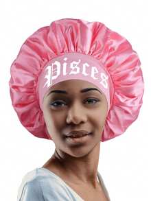 1pc Satin Sleep Cap, 12 Zodiac Patterns, Customizable, Wide Elastic Design, Suitable For Sleeping Wear - Coral Pink - View 20