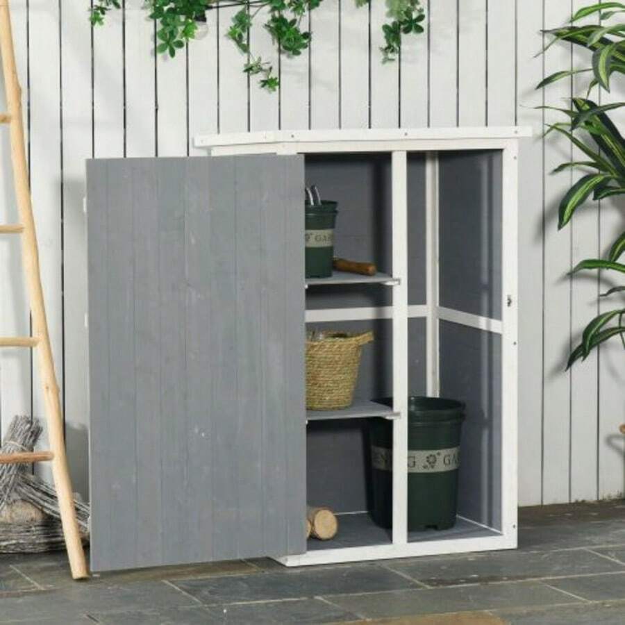 Outsunny Garden Shed Tool Shed Shelving Fir Black+Grey+White 75x56x115cm - Black - View 1