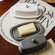 1pc, Ceramic Butter Plate With Lid, Simple Butter Dish With Lid, Suitable For Kitchen Countertops And Refrigerator Storage, Butter Container, Cheese Preservation Container, Durable Butter Tray, Ideal Kitchen And Dining Accessory, Perfect Gift For Butter Enthusiasts. - Multicolor - View 8