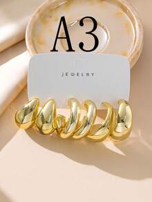 6/18 Peças Conjunto de Brincos Argola Sólidos Dourados Grossos e em Forma de Lágrima, Brincos Argola Grossos Hipoalergênicos para Mulheres, Ótimo Presente para Amigos e Família - Dourado - Visão 4