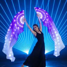 1pc Carnival LED Silk Belly Dance Fan Veil, 100% Silk LED Light Show Belly Dance Stage Performance Dance Costume - 2 AAA Batteries (Batteries Not Included)