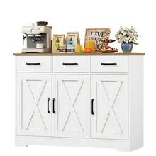 Sideboard, Kitchen Cabinet With 3 Drawers And 3 Doors For Kitchen, Buffet Cabinet With Worktop, For Dining Room, Living Room, Wood - 彩色 - 查看 2