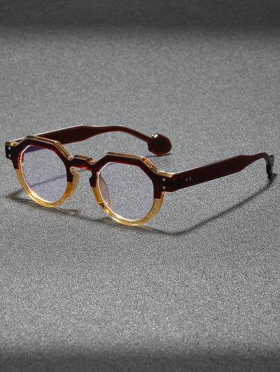 1 Pair Men's Round Colorblock PC Retro Personalized Street Style Fashion Eyeglasses