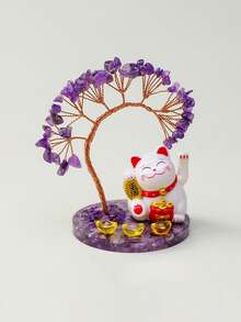 招财猫水晶摇钱树 - 黄水晶/紫水晶风水摆件，寓意财富与好运 | 家居办公室桌面摆件礼品