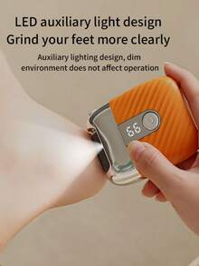 1个可充电电动足部去茧器，一键操作，防滑人体工学手柄，LED电量显示，内置清洁刷，可水洗，在家即可享受沙龙级足部护理，小巧便携，方便旅行携带，轻松去除死皮，必备的自我护理用品，也是节日/生日送给亲朋好友的贴心礼物，几分钟内即可拥有柔软自信的双脚。