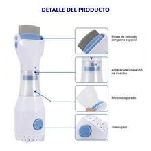 Peine Eléctrico para Gatos y Perros, Removedor de Pulgas y Liendres sin Químicos, Cepillo Antipulgas de Limpieza Profunda para Mascotas - Enchufe estadounidense x 1 filtro - Ver 4