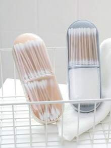 1 Peça Caixa de Cotonetes de Viagem de Algodão, Dispensador de Recipiente de Plástico, Caixa de Armazenamento Portátil de Cotonetes e Almofadas de Maquiagem, Recipiente de Acessórios para Cabelo, Recipiente de Armazenamento Portátil Pequeno de Cotonetes e Contas com Tampa