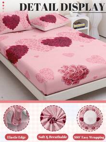 1 Stück Spannbetttuch für Valentinstag, Bettwäsche, Matratzenschoner, Bettüberwurf, Spannbetttuch, Valentinstag Heimdekoration, romantisches Rosenprint Spannbetttuch, komfortables Heimtextil, atmungsaktiver Anti-Pilling Matratzenschoner, weich & hautfreundlich, weiche & bequeme Schlafzimmer Bettwäsche, Valentinstag Geschenk, Liebe & Romantik, Paarbettwäsche, Liebesthema, Überraschungsgeschenk, Valentinstag Essentiell, Überraschungsgeschenk, OEKO-TEX zertifiziert - Verschiedenfarbig - Übersicht 5