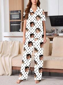 Printstory Customized Women's Pajama Set, Personalized With Any Pattern, Suitable As A Unique Gift For Family And Friends, Perfect For Holiday Parties - White - View 3