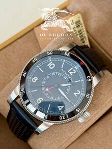 Burberry Utilitarian GMT Swiss Black Leather Men's Watch - Black - View 8