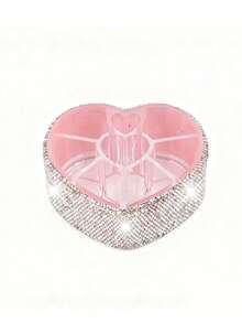 Luxury Sparkling Makeup Organizer Box, Heart-Shaped Crystal Decor Rhinestone Slanted Makeup Brush & Pencil Storage Bucket Holder, Elegant Vanity Dresser Storage Box For Cosmetics, Brushes, Lipsticks And More - Multicolor - View 14