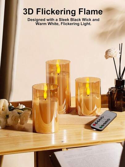Bộ 3 đèn nến LED trang trí điện tử có điều khiển từ xa và hẹn giờ, nến trụ điện ngoài trời, đèn nến chạy bằng pin, bộ 3 nến trụ điện có ngọn lửa sống động như thật, ngọn lửa ấm áp, trang trí sinh nhật, đám cưới, dùng cho đèn lồng, sân vườn, Giáng sinh, Halloween, Ngày Valentine, tiệc tùng, bàn ăn, trang trí nhà cửa.