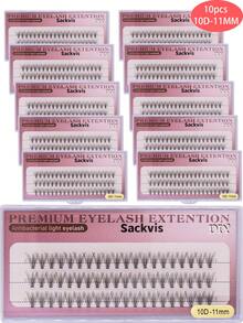 Sackvis 10 Boxes 10D 20D 30D 40D D-Curl Lash Clusters, Eyelash Extensions For DIY Eye Makeup, Individual Set, 0.70mm Segmented Lashes, Handmade, Wispy - Pink - View 24