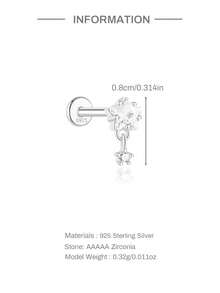 1pc 925 Sterling Silver Mini Stud Flat Back Earrings For Women | Helix Cartilage Piercing Jewelry | Dainty Star Cubic Zirconia Lotus Climber Stud Earrings For Women Jewelry Gift - Multicolor - View 14