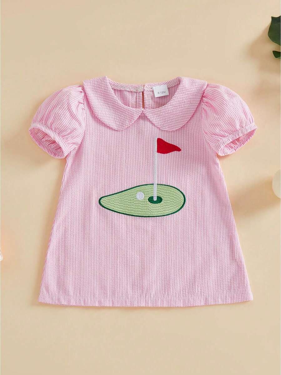 Toddler Baby Girl Golf Outfit Short Sleeve Dress Infant First Birthday Golfing A-Line Dresses Cute Summer Clothes - 粉色 - 查看 1