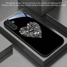Glossy Heart Print Phone Case, Premium Glass Material, Compatible With S25, S24, S23, S22, S21, S20, And A-Series Models, Compatible With IPhone 17, 16, 15, 14, 13, 12, 11 Pro Max, Perfect As A Christmas Gift For Women. - 黑色 - 查看 1