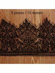 3米波浪形蕾丝花边，18厘米宽单边蕾丝花边，尼龙无弹力蕾丝滚边，适用于DIY连衣裙、半身裙、服装装饰 - 黑色 - 查看 11