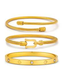 时尚欧美四叶草锆石镶嵌女士手链套装，适合多种场合佩戴，可叠戴，也是馈赠亲友的佳品。 - 金黃色 - 查看 12