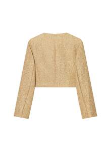 女士金属丝短款外套 春季时尚长袖高街短款外套 女式时尚街头服饰 - 金色 - 查看 4