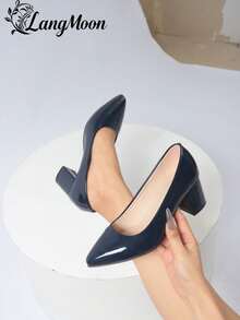 LangMoon 2026 新款闪亮亮片粗跟高跟鞋 - 舒适百搭性感设计，闪亮亮片融合欧美时尚元素，适合派对、聚会和休闲时尚装扮，优质柔软鞋垫，不勒脚，适合婚礼季和其他节日穿着。 - 深藍色-光面 - 查看 3