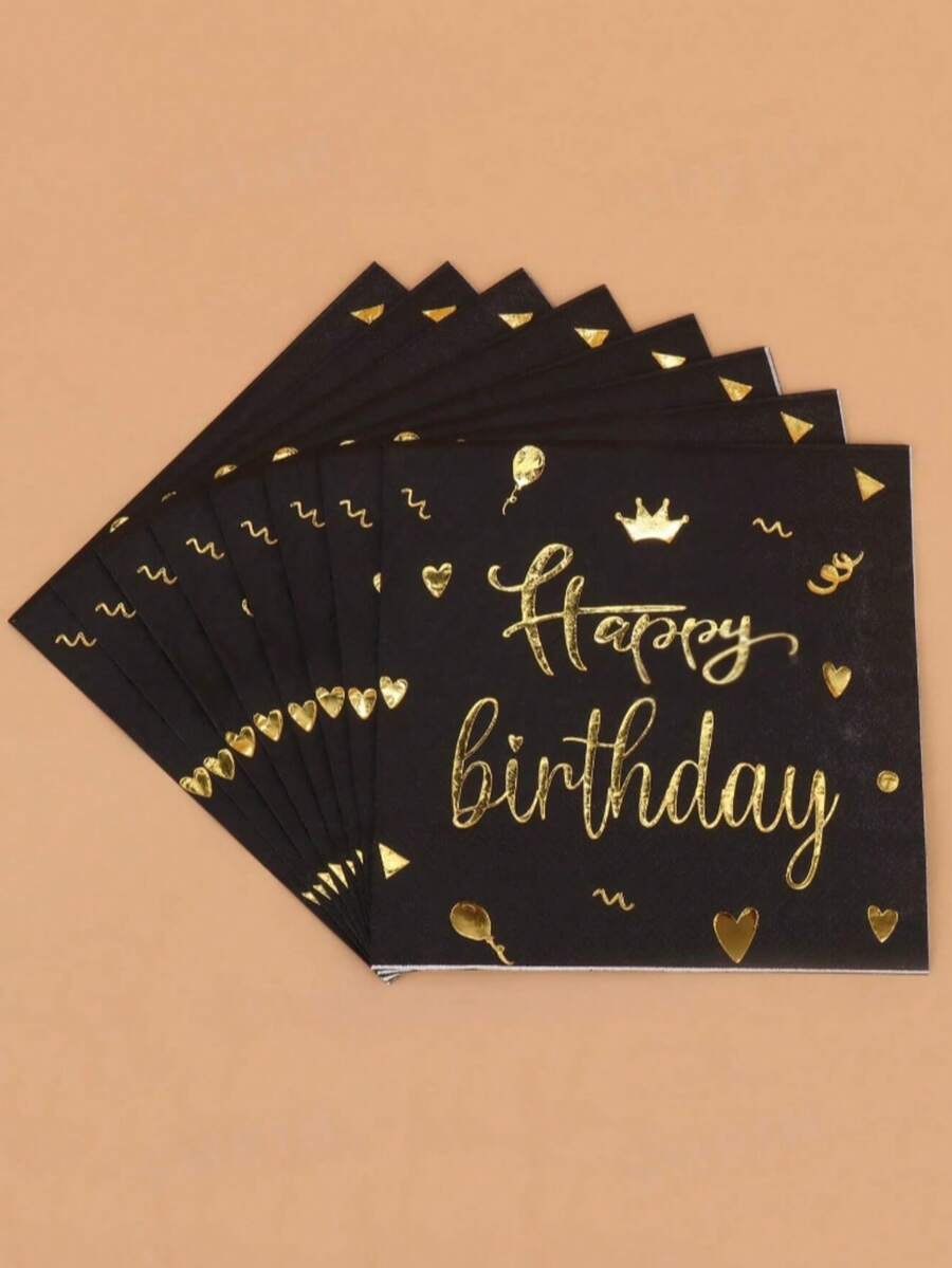10张黑色金色皇冠印花餐巾纸 - 随机款式 - 黑色 - 查看 1