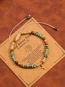 1pc Personalized Faith Cross Colorful Bohemian Beaded Bracelet - Color - View 2